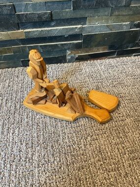 Vintage hand carved Axe Chopping Wood Figurine (moving Axe)